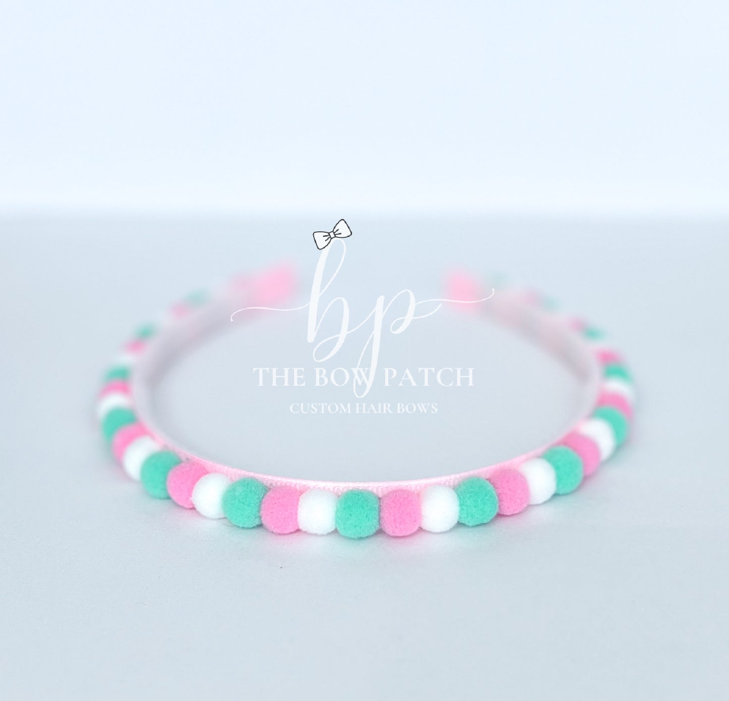 Mint and Pink Pom Pom Headband