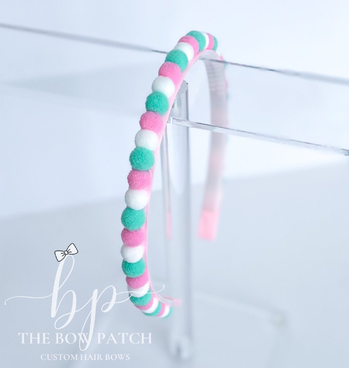 Mint and Pink Pom Pom Headband