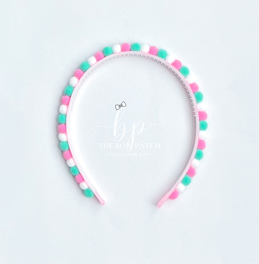 Mint and Pink Pom Pom Headband