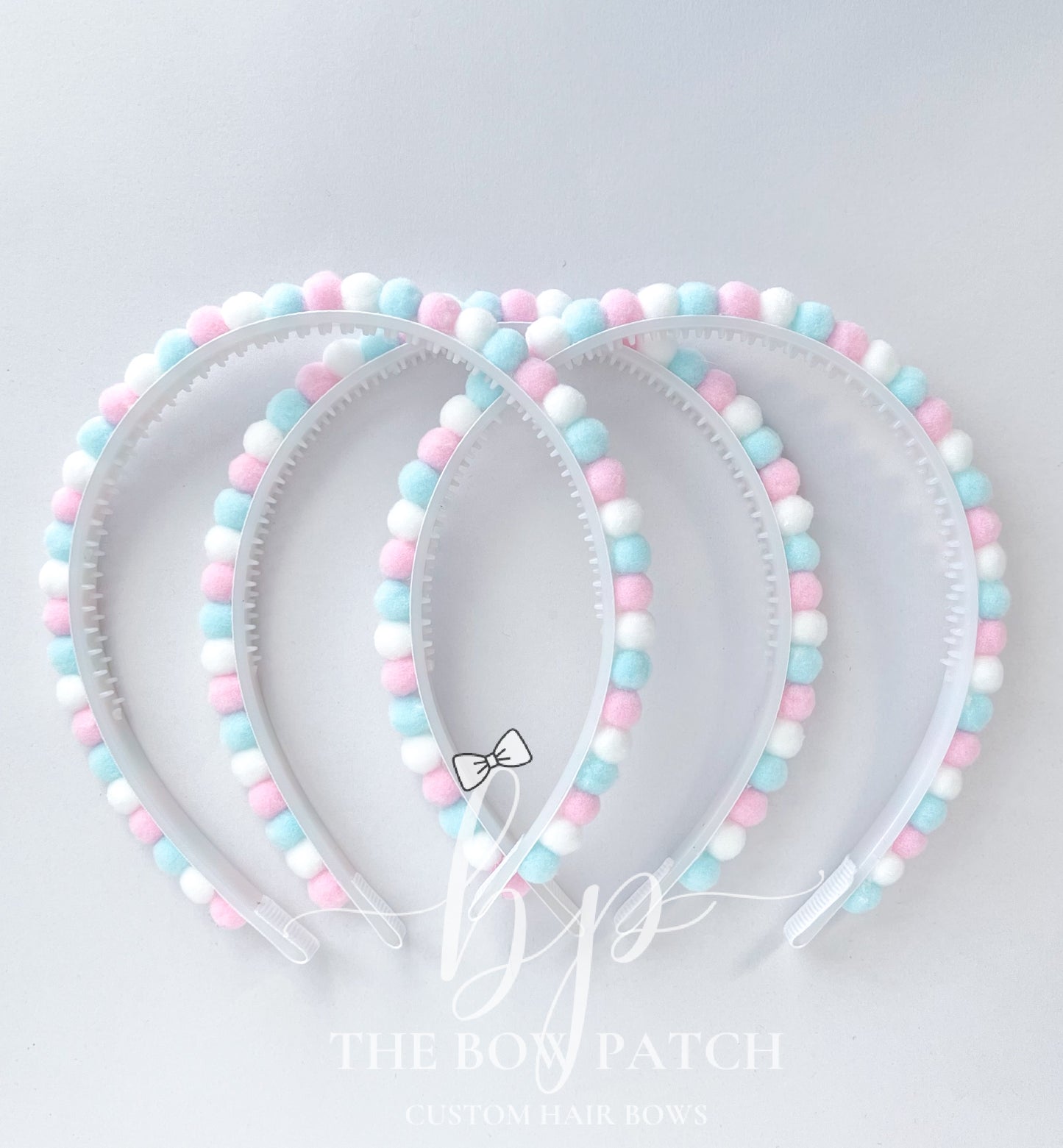 Light Pink, Light Blue, & White Pom Pom Headband