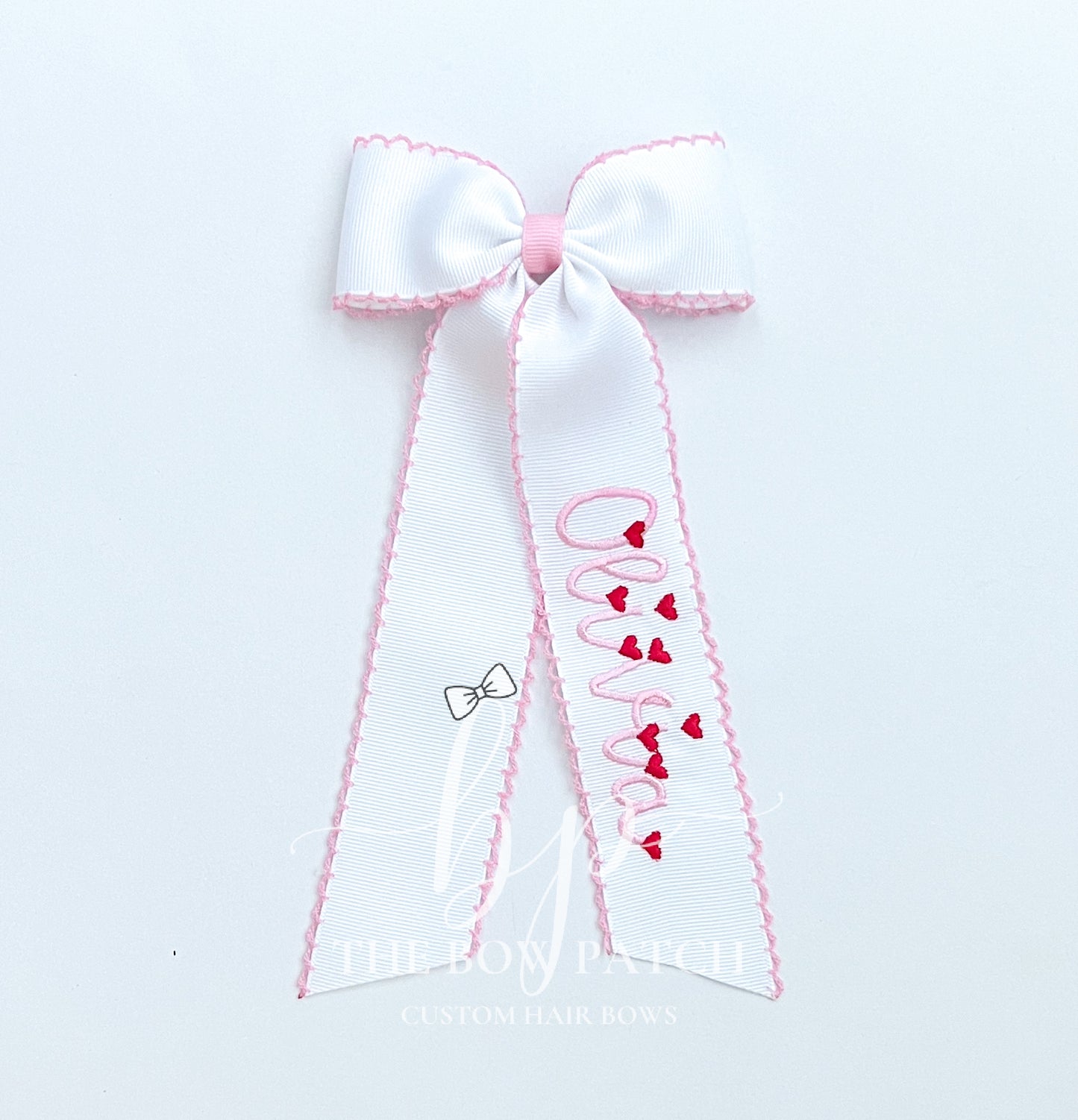 Embroidered "Sweethearts" Moonstitch Schoolgirl Bow