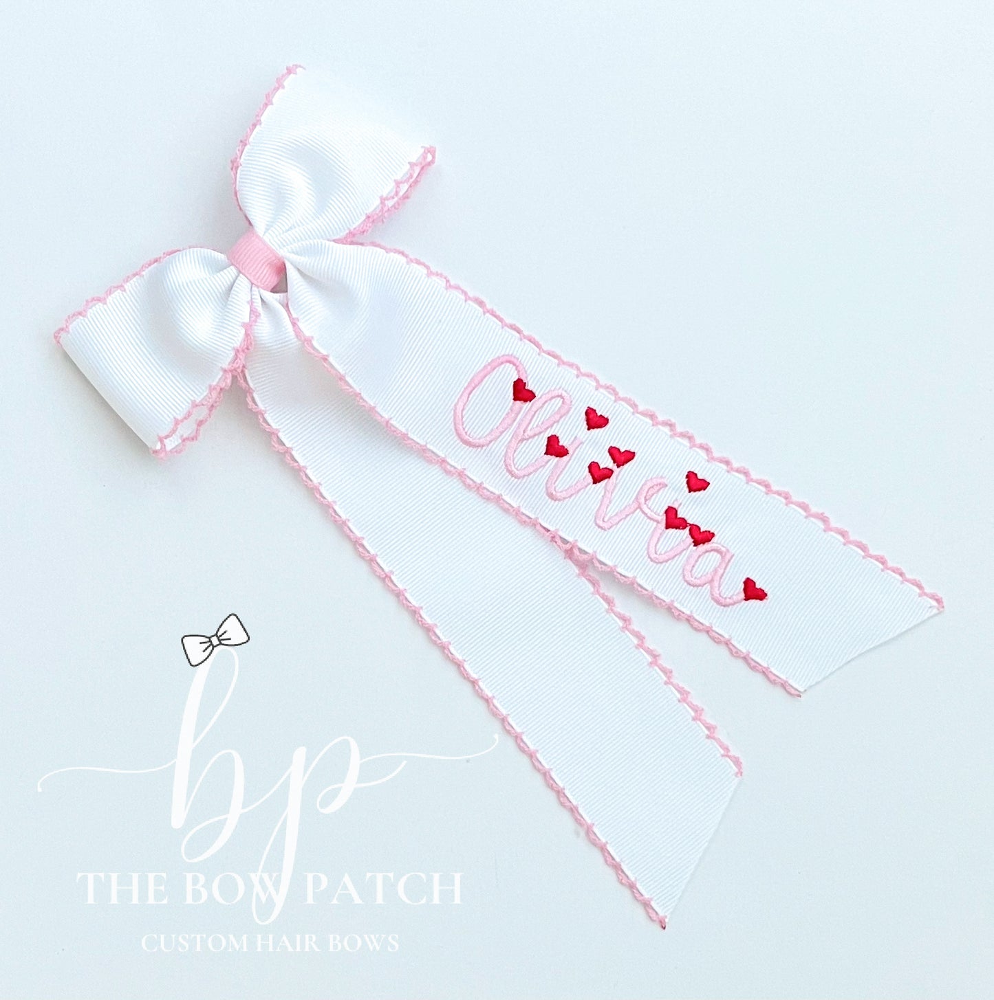 Embroidered "Sweethearts" Moonstitch Schoolgirl Bow
