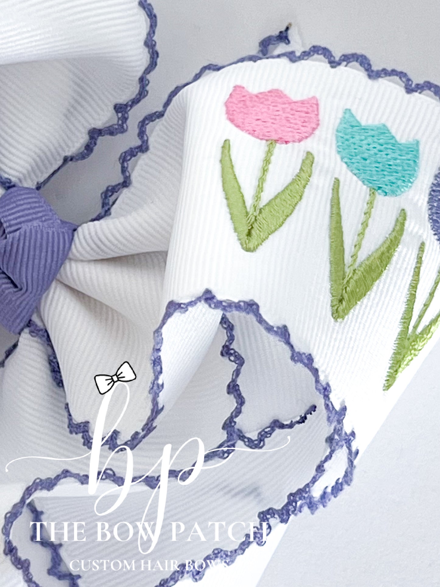 Embroidered Tulips Moonstitch Bow