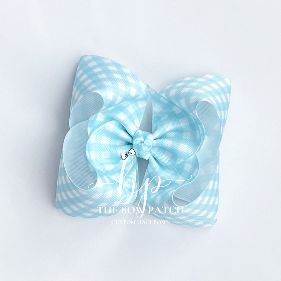 Aqua Gingham Boutique Bow