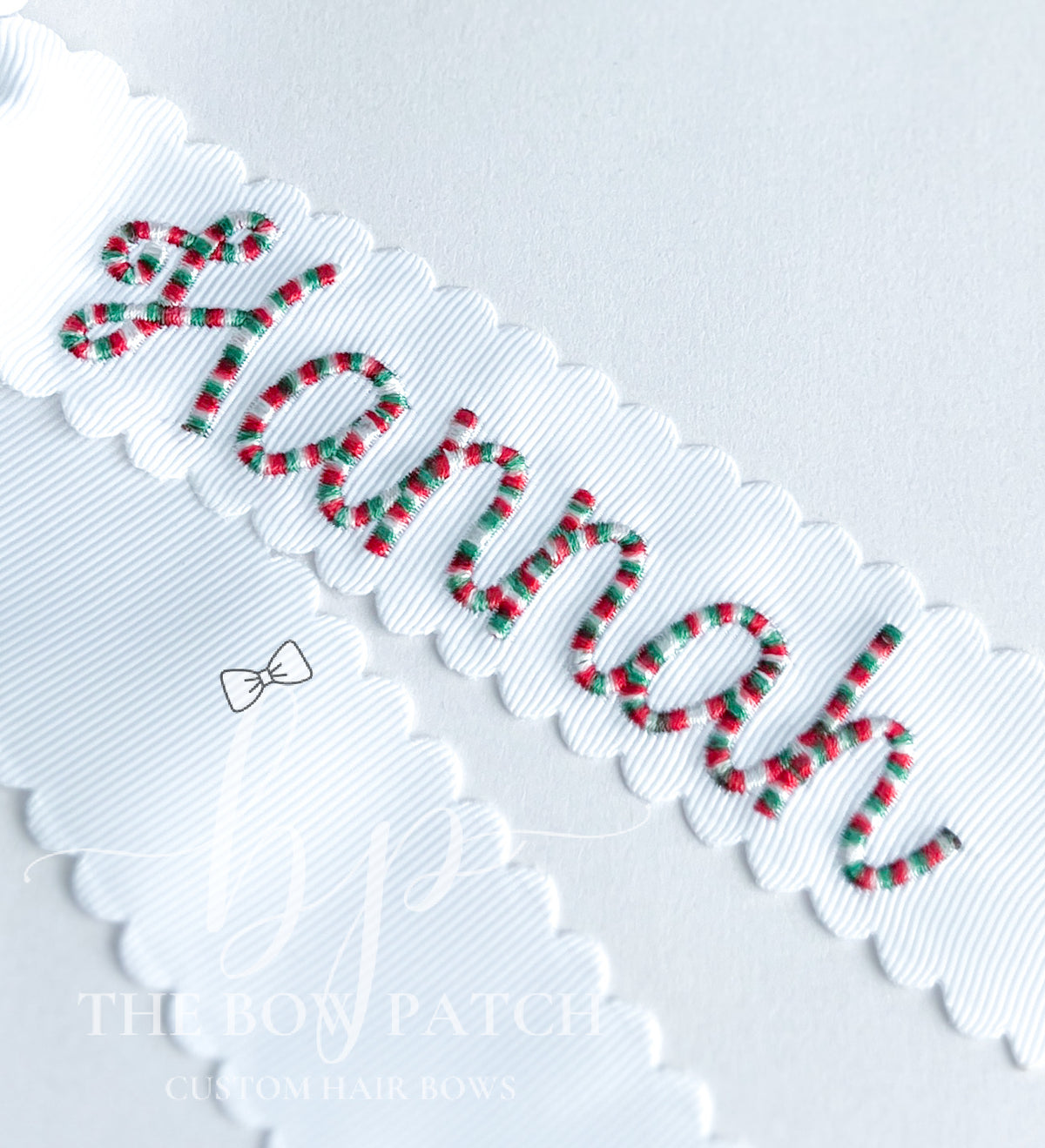 Peppermint Twist Monogram Schoolgirl Bow