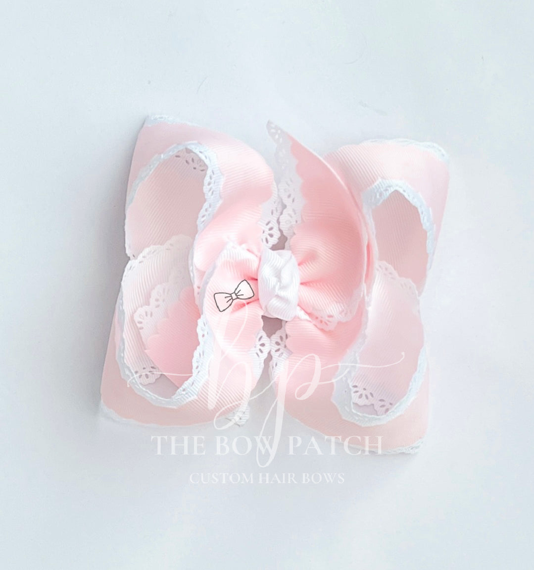 Double Layer Scalloped Eyelet Boutique Bow (available in 4 colors)