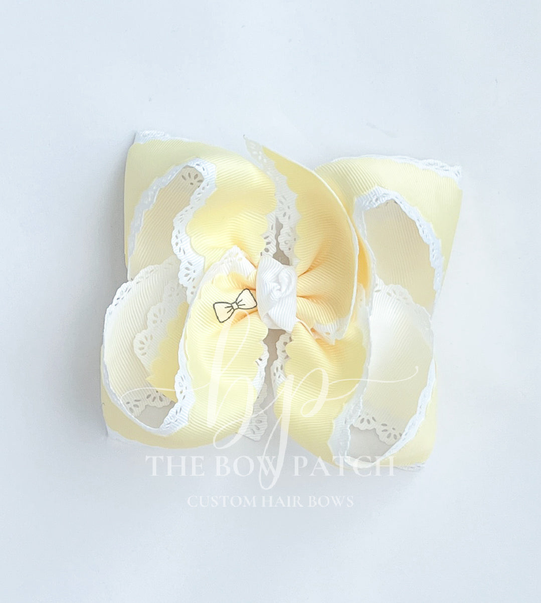 Double Layer Scalloped Eyelet Boutique Bow (available in 4 colors)