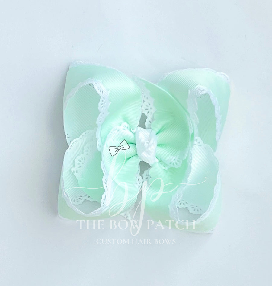Double Layer Scalloped Eyelet Boutique Bow (available in 4 colors)