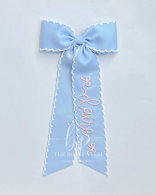 Blush and Blue Schoolgirl Bow