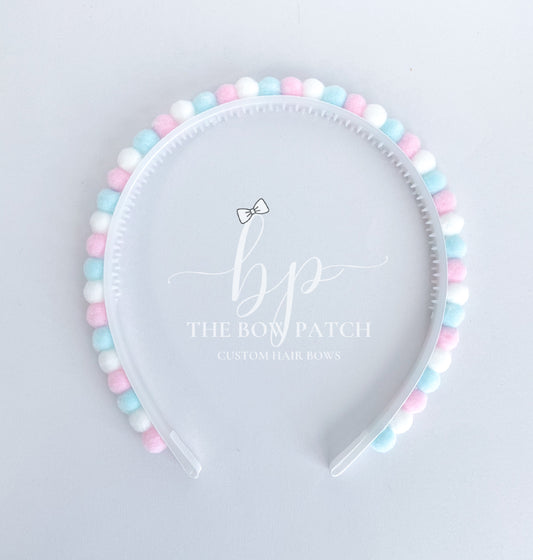 Light Pink, Light Blue, & White Pom Pom Headband