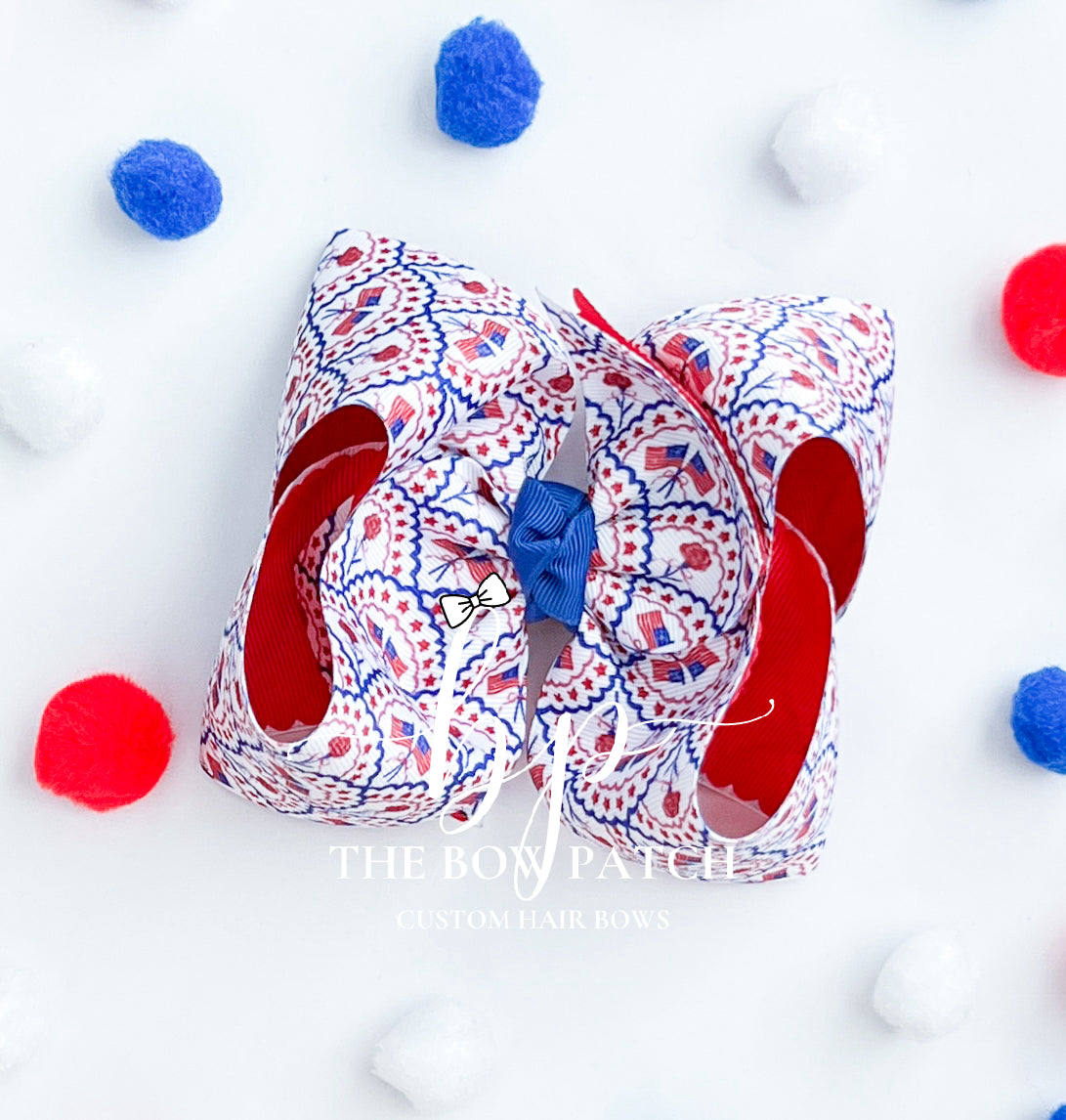 Americana Lace and Red Scallop Boutique Bow