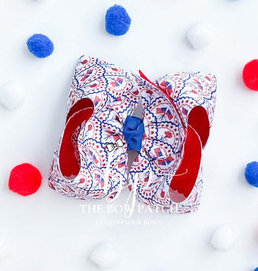 Americana Lace and Red Scallop Boutique Bow