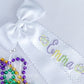 Embroidered Mardi Gras Moonstitch Schoolgirl Bow