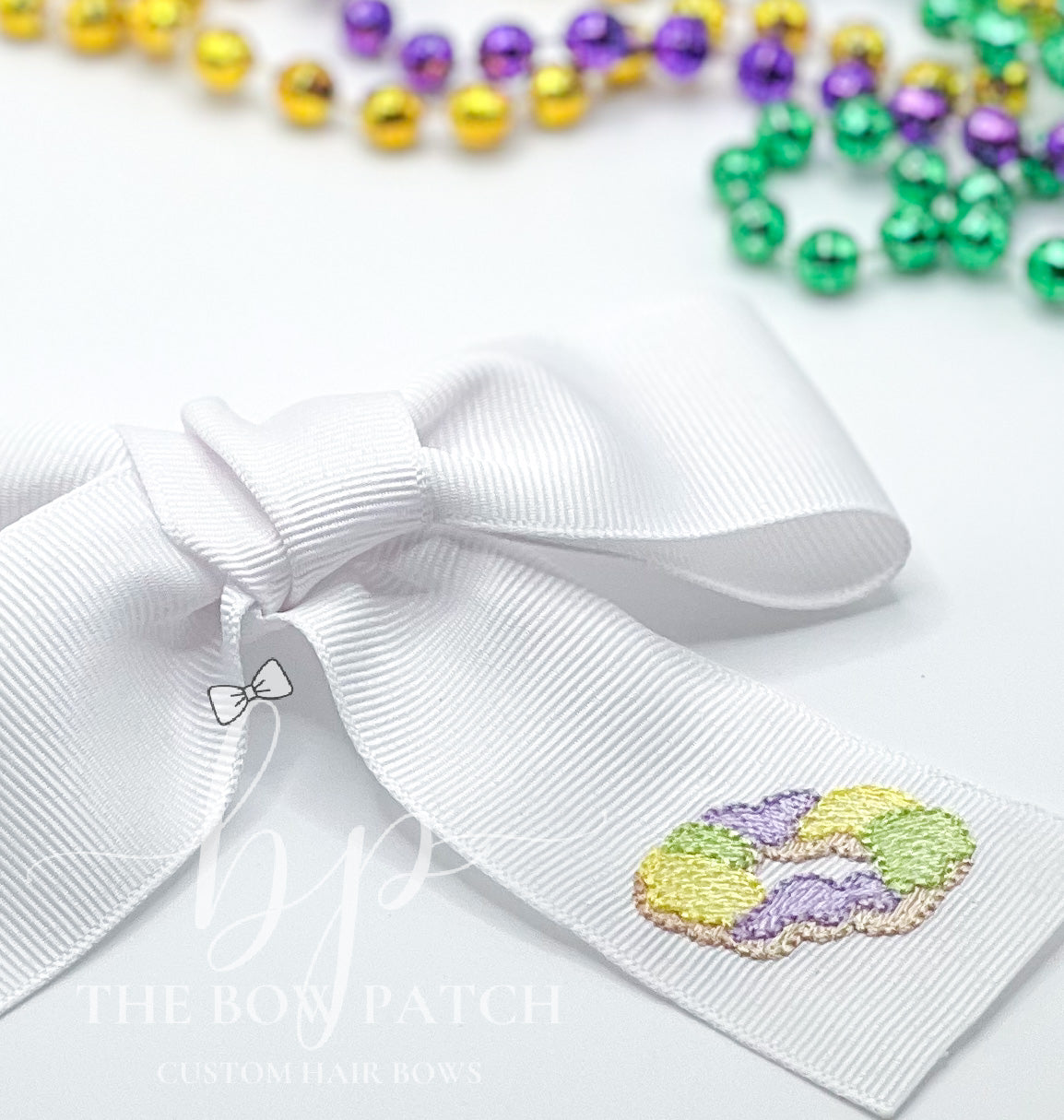 Embroidered Mardi Gras King Cake Bow