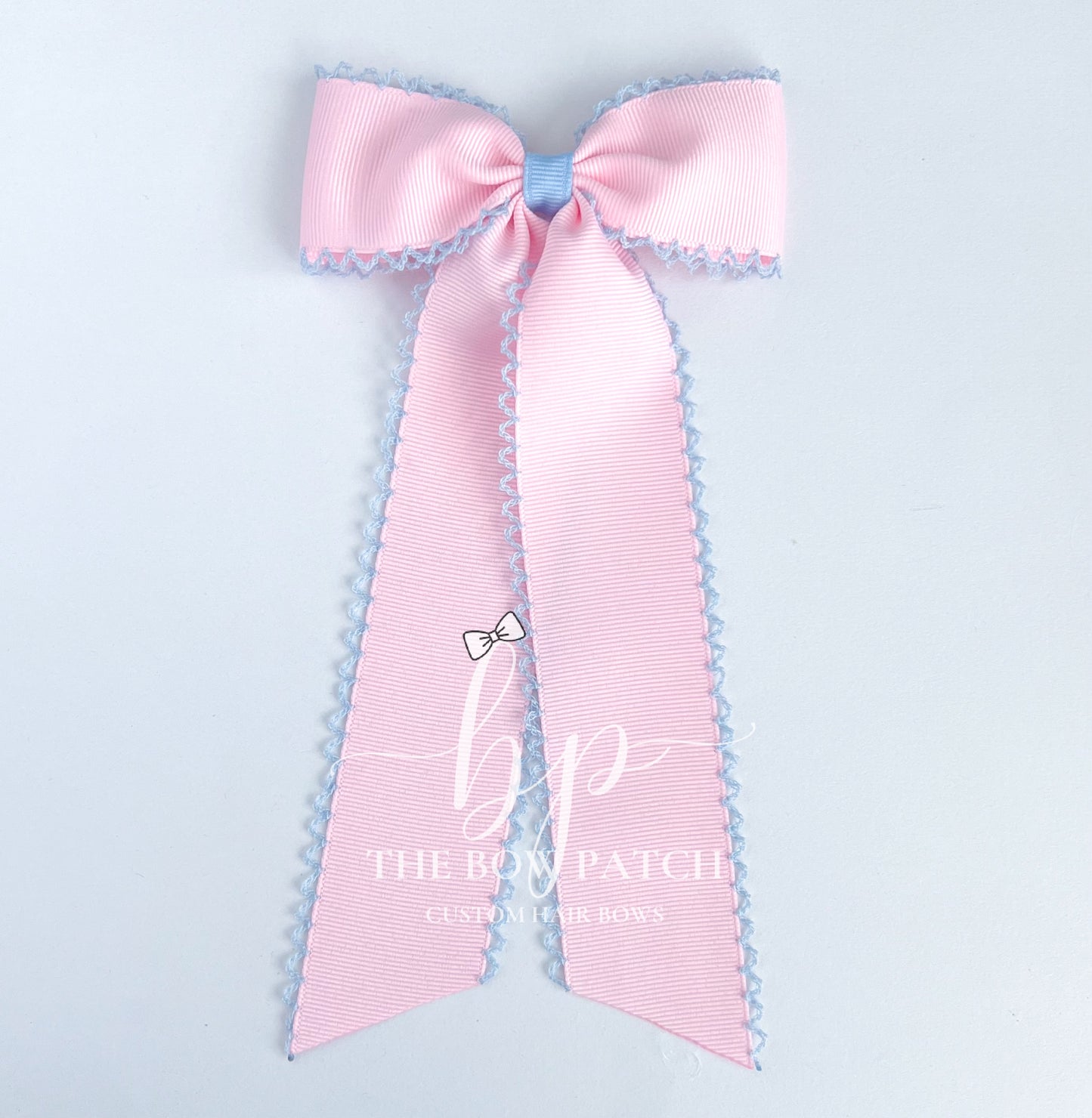 Baby Pink with Light Blue Moonstitch Schoolgirl Bow