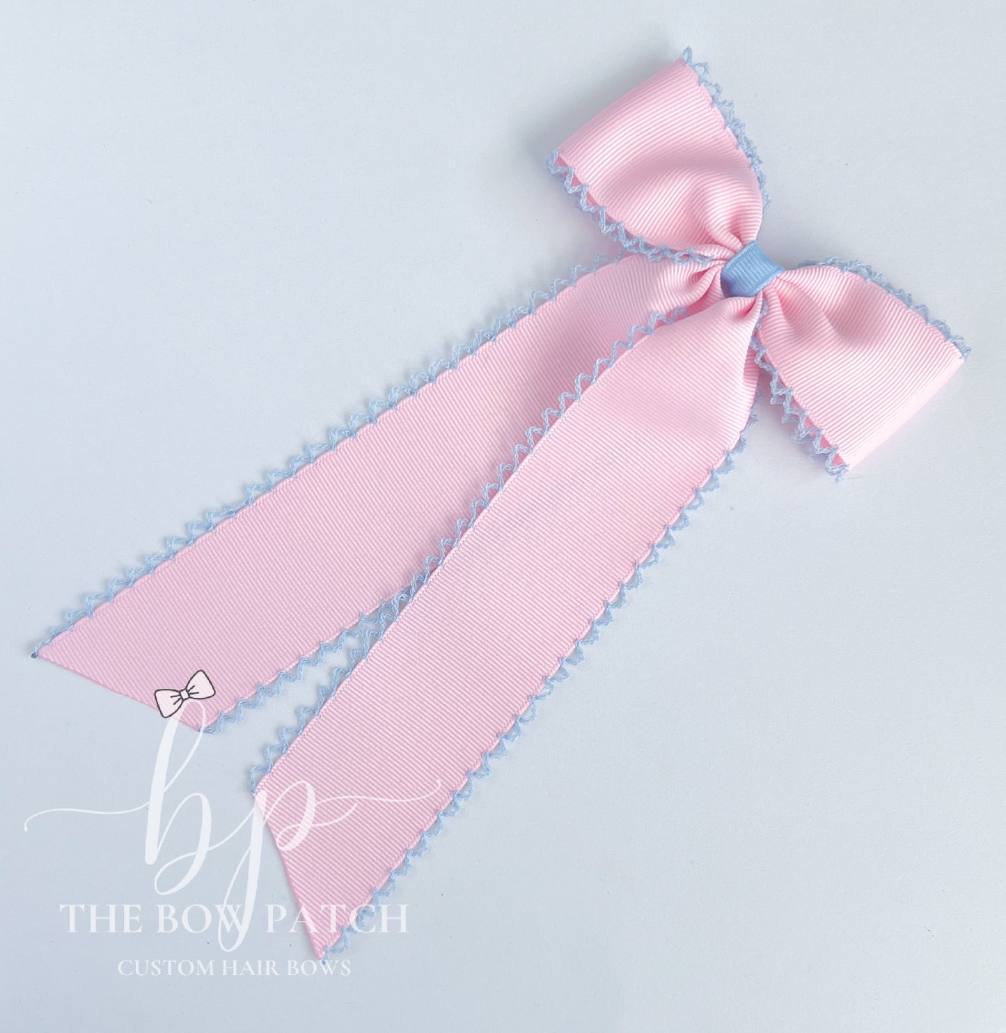 Baby Pink with Light Blue Moonstitch Schoolgirl Bow