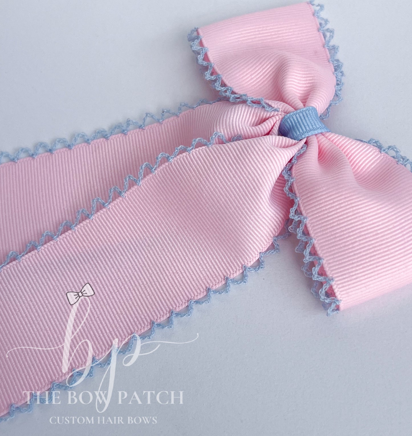 Baby Pink with Light Blue Moonstitch Schoolgirl Bow