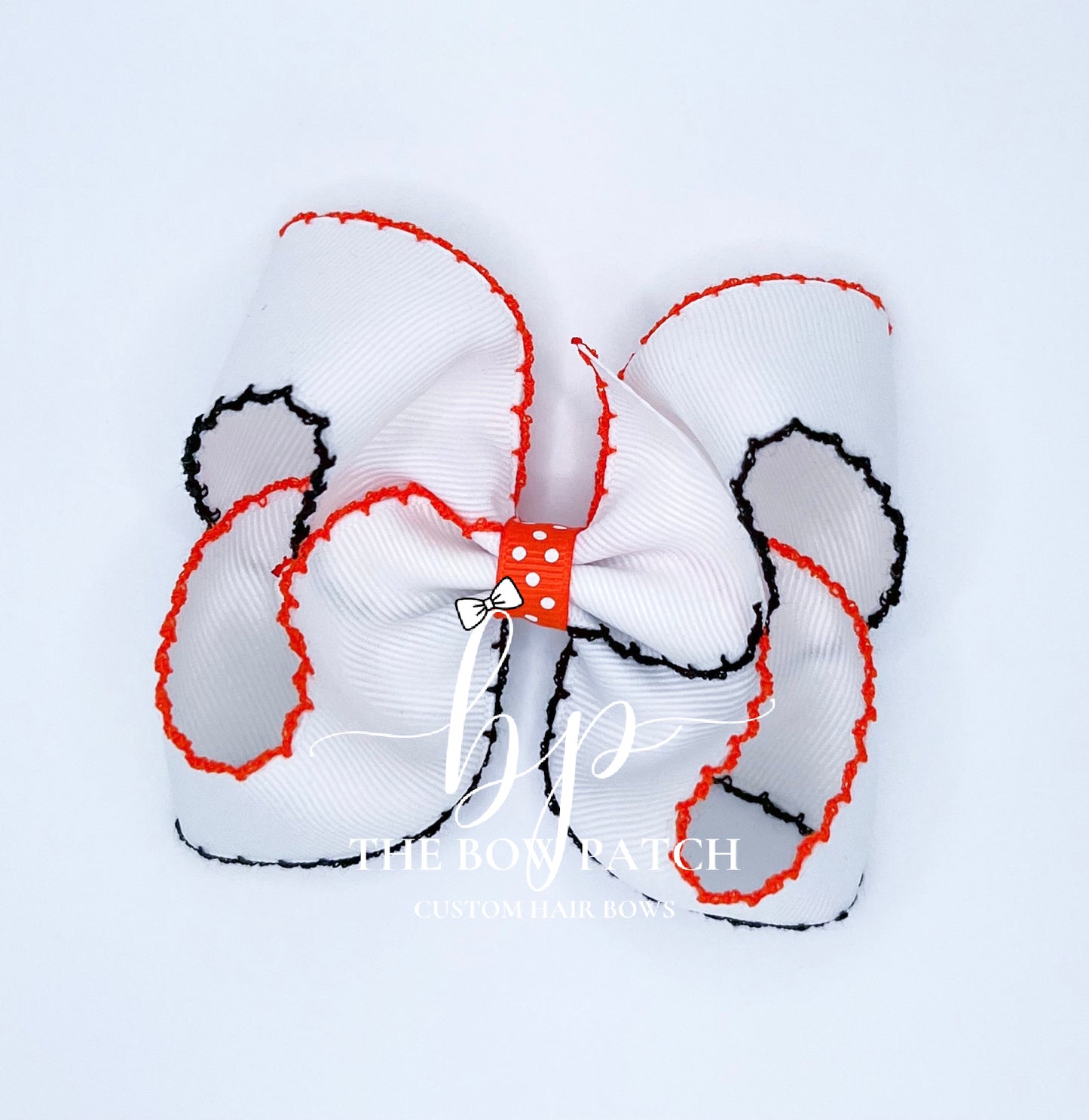 White / Orange / Black Moonstitch Boutique Bow