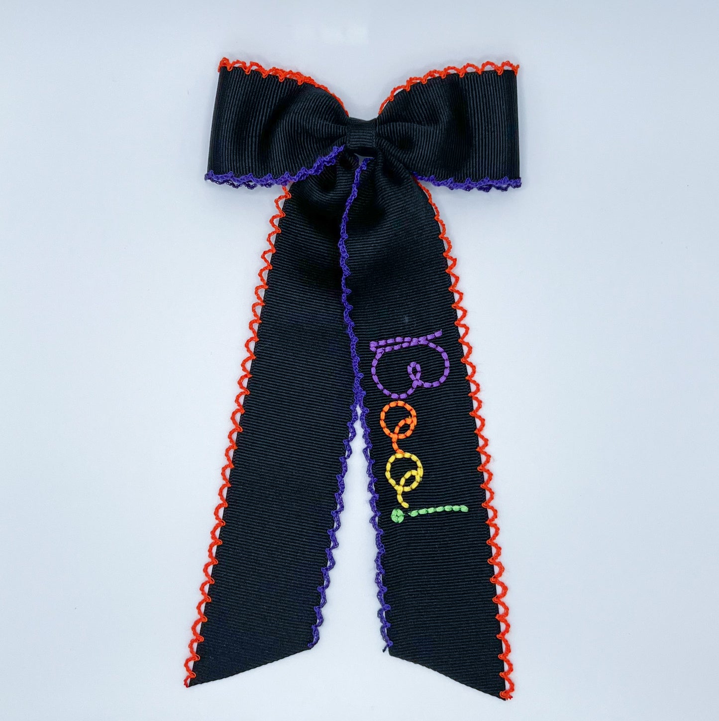 BOO! Embroidered Moonstitch Schoolgirl Bow