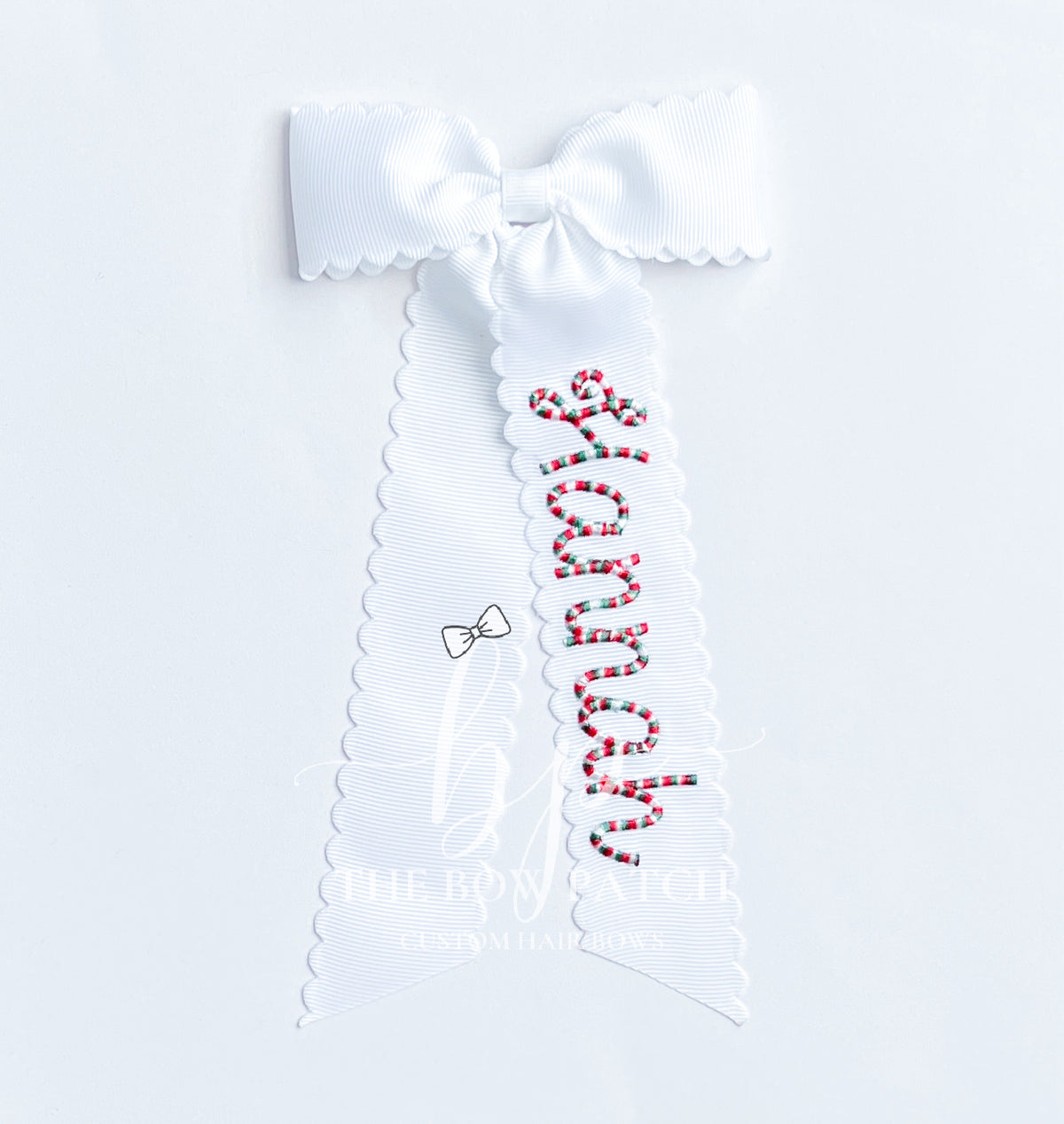Peppermint Twist Monogram Schoolgirl Bow