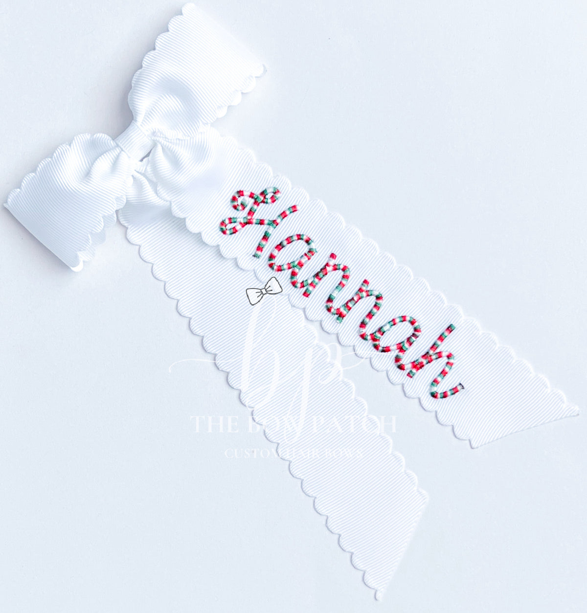 Peppermint Twist Monogram Schoolgirl Bow