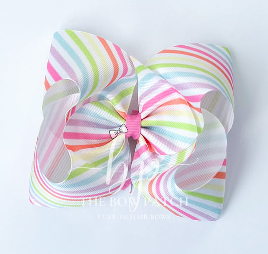 Pastel Rainbow Stripe Bow