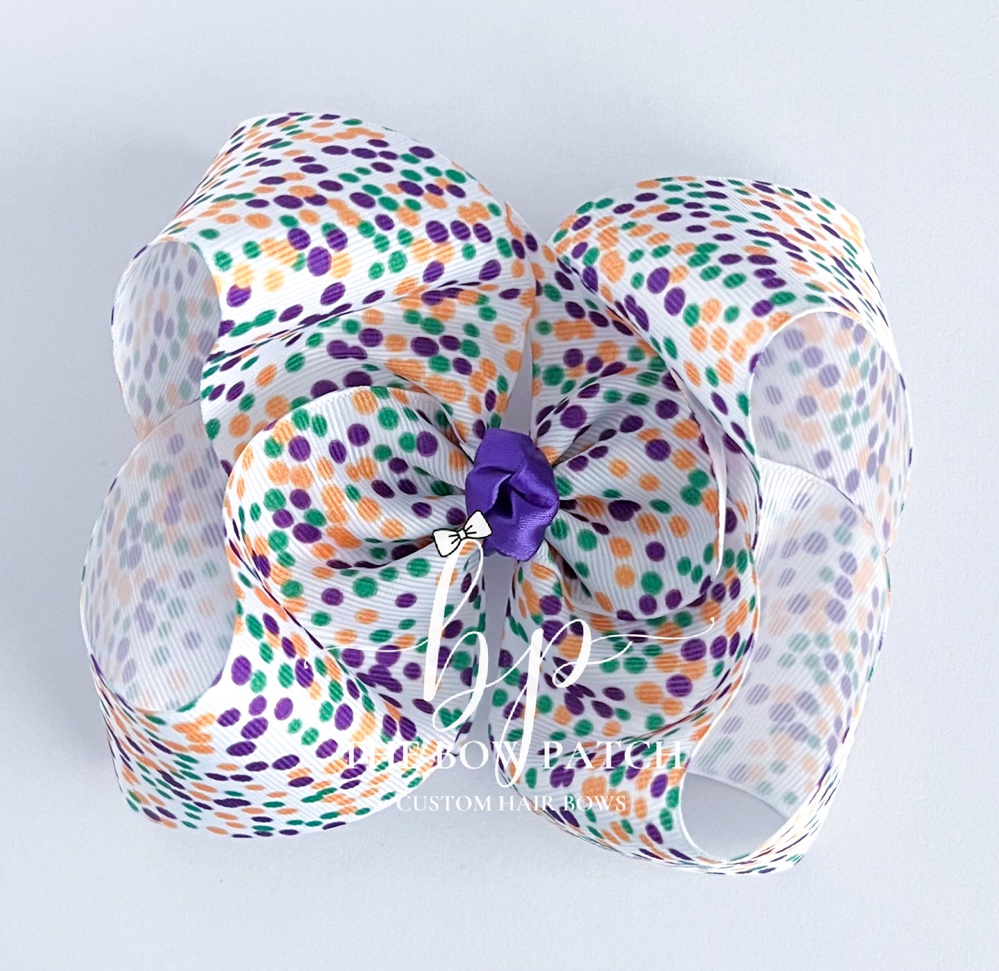 Purple / Yellow Gold / Green Bitty Dots Bow