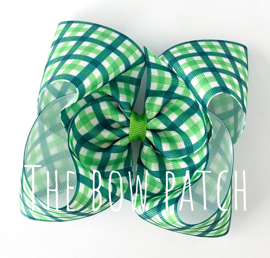 St. Patrick's Plaid Bow